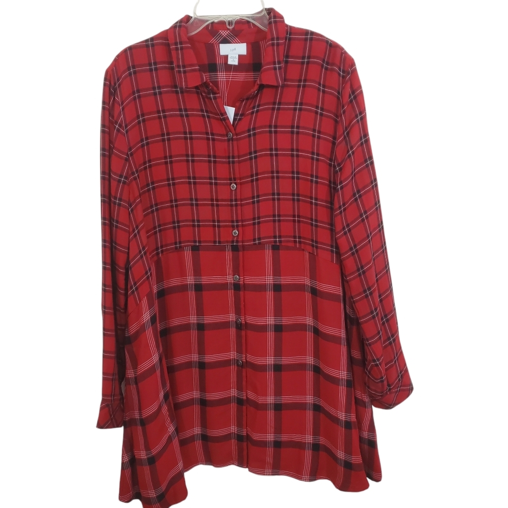 NWT J. Jill Mixed Print Plaid Tunic Long Shirt Size Medium Petite Boho Cabin